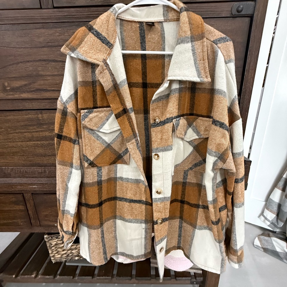 Plaid Women's Jacket in Brown and Cream